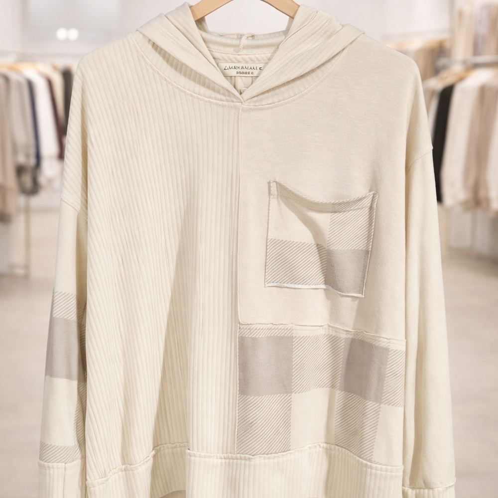 CATO Cream Hooded Cotton Blend Sweater Top